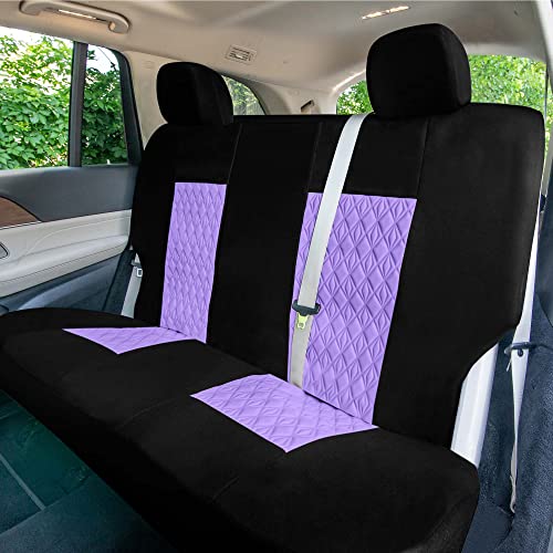 Universal Fit Diamond Stitched Flat Cloth Car Seat Covers Full Set - Purple