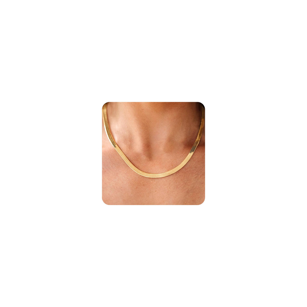 CHESKY Herringbone Necklace for Women, Dainty Gold Chain Necklace 14k Gold Plated 5MM Flat Snake Chain Necklaces Thick Chunky Chain Choker Necklaces for Women jewelry