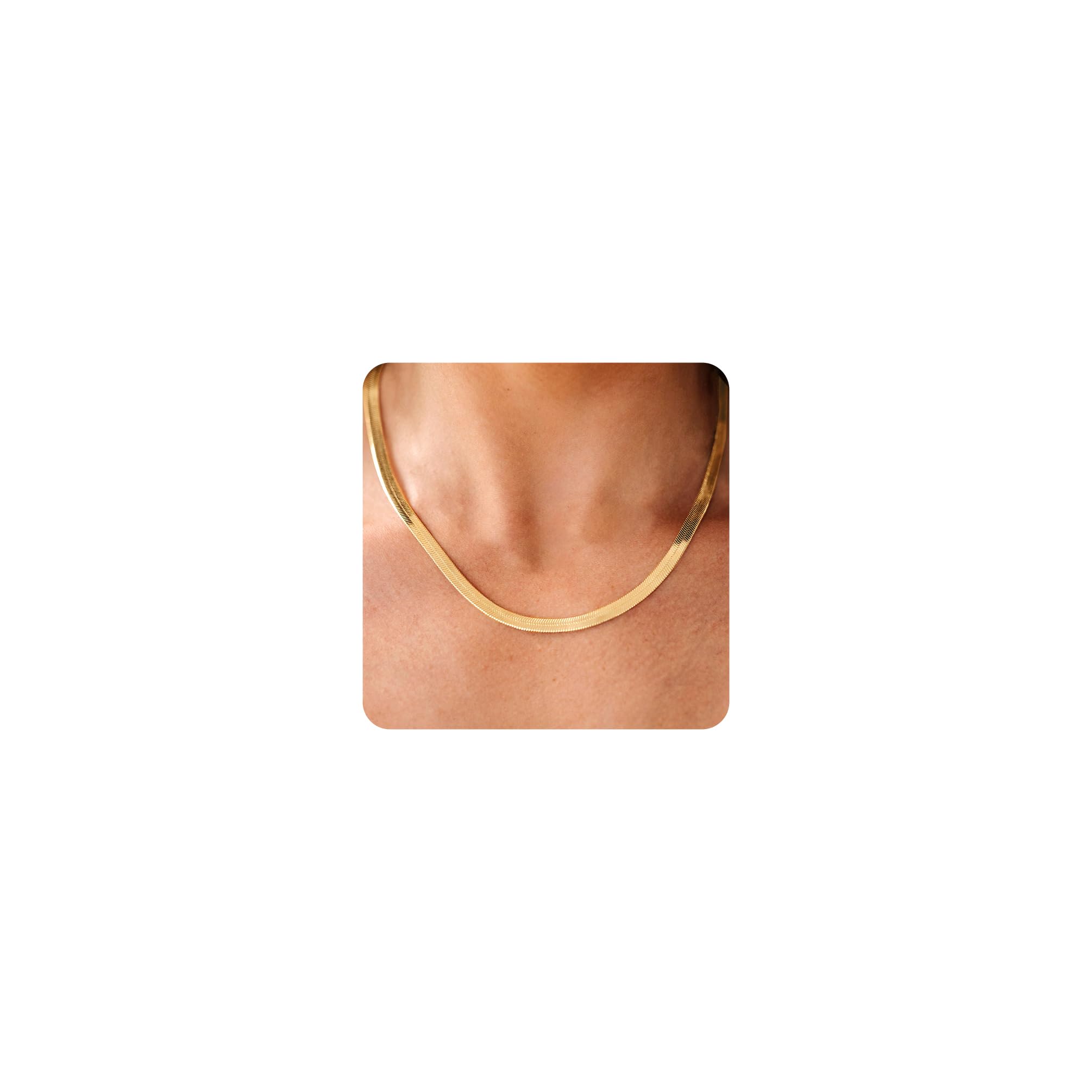 CHESKY Herringbone Necklace for Women, Dainty Gold Chain Necklace 14k Gold Plated 5MM Flat Snake Chain Necklaces Thick Chunky Chain Choker Necklaces for Women jewelry