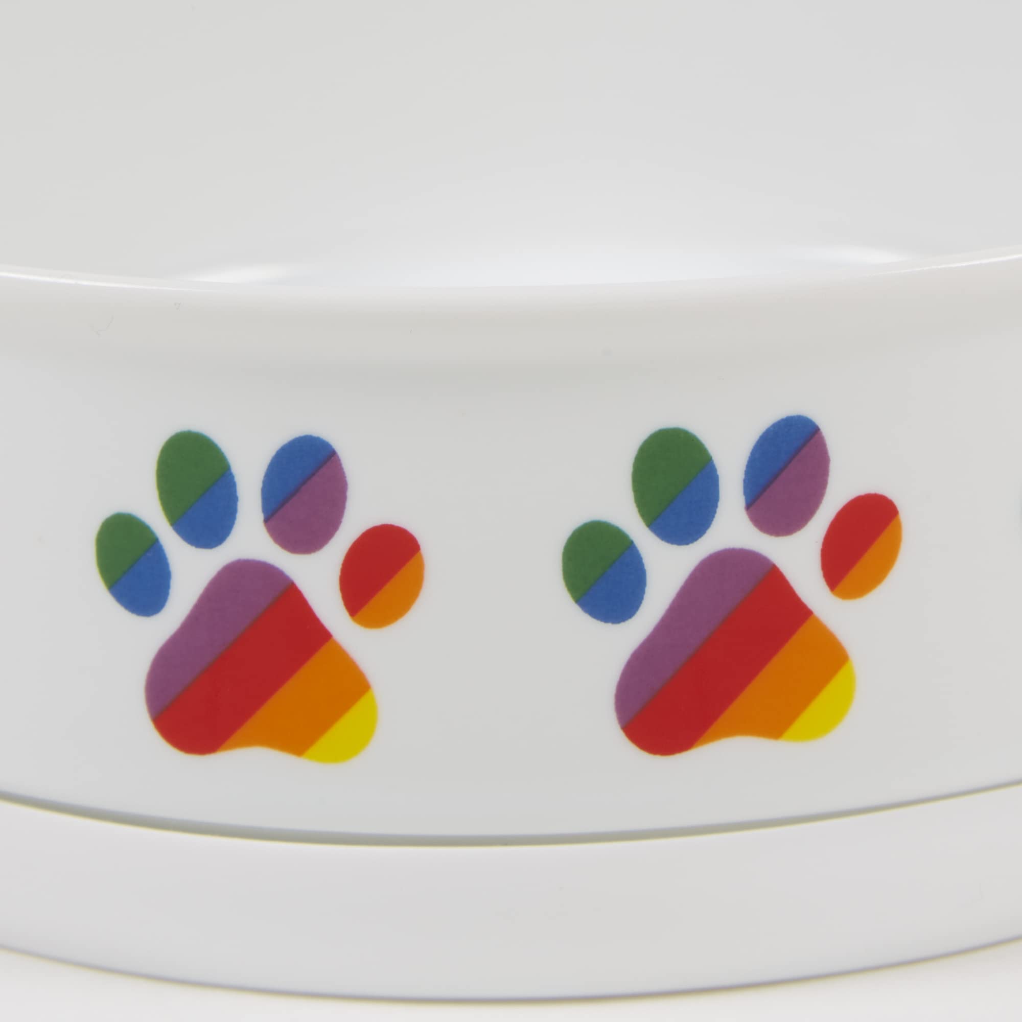 Bone Dry Ceramic Food Bowls, Non-Slip & Dishwasher Safe, Large Set, 7.5x2.4, Rainbow Paw, 2 Count
