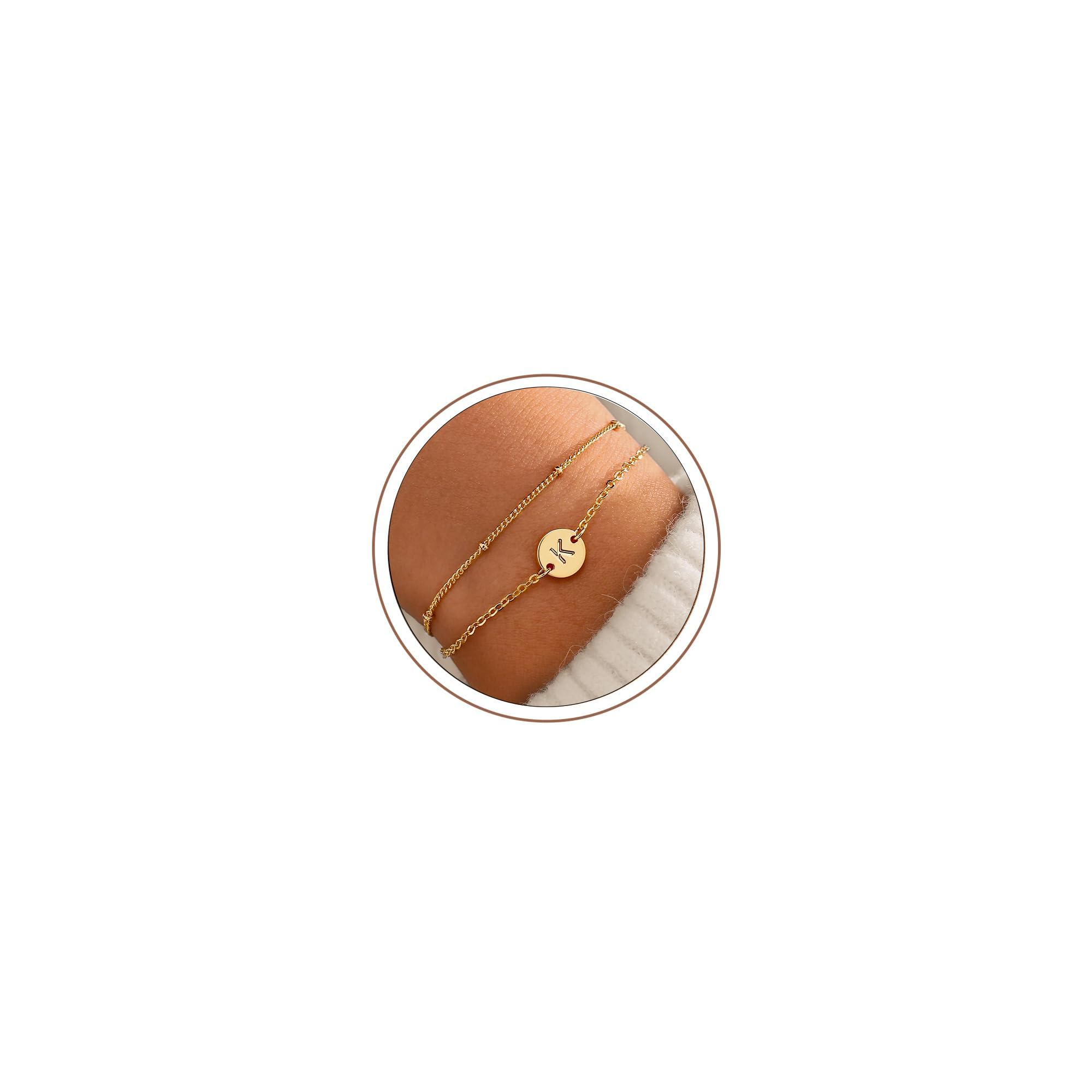 MONOZO Gold Initial Bracelets for Women Birthday Gifts, 18K Gold Plated Layered Letter Initial Bracelet Jewelry Dainty Disc Letter K Initial Charm Bracelets for Women Birthday Jewelry Gifts