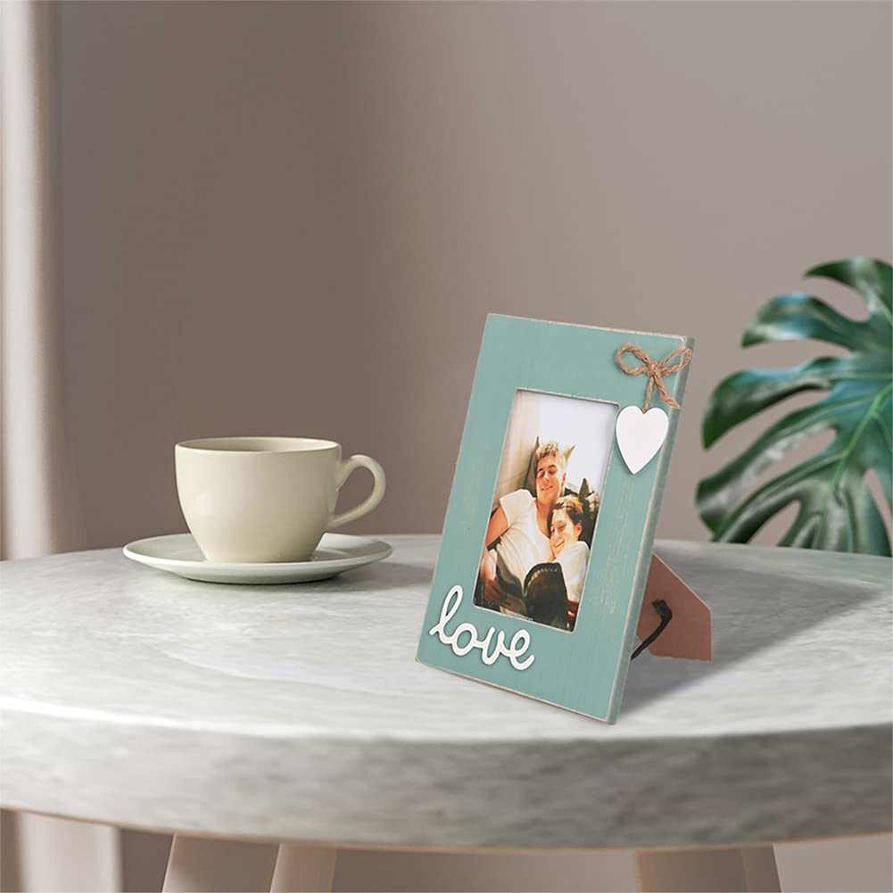 U/D Teal Picture Frame for Love 4x6,Blue Heart Photo Frame for Boyfriend and Girlfriend Gift,Couple,Family