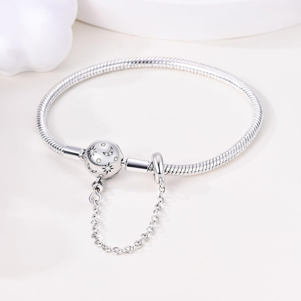 Parmuz 925 Sterling Silver Charm Bracelet for Woman Snake Chain Bracelet Star Moon Butterfly Cute Iconic Moments European Bracelet Jewelry Gift for Woman