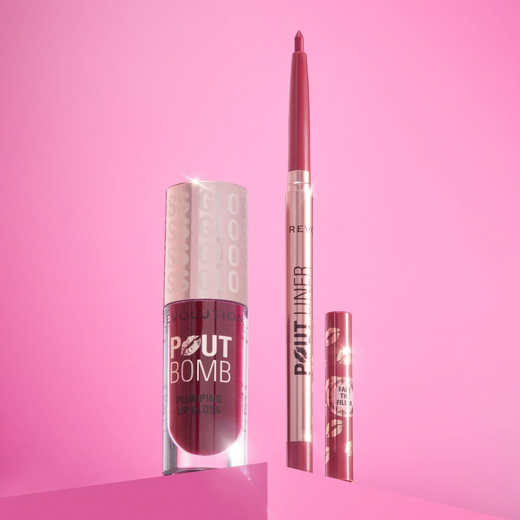 Revolution Beauty London, Pout Bomb Plumping Lip Liner, Long-Lasting Lip Shaper with Hyaluronic Acid & Vitamin E, Vegan & Cruelty-Free, Brown Nude