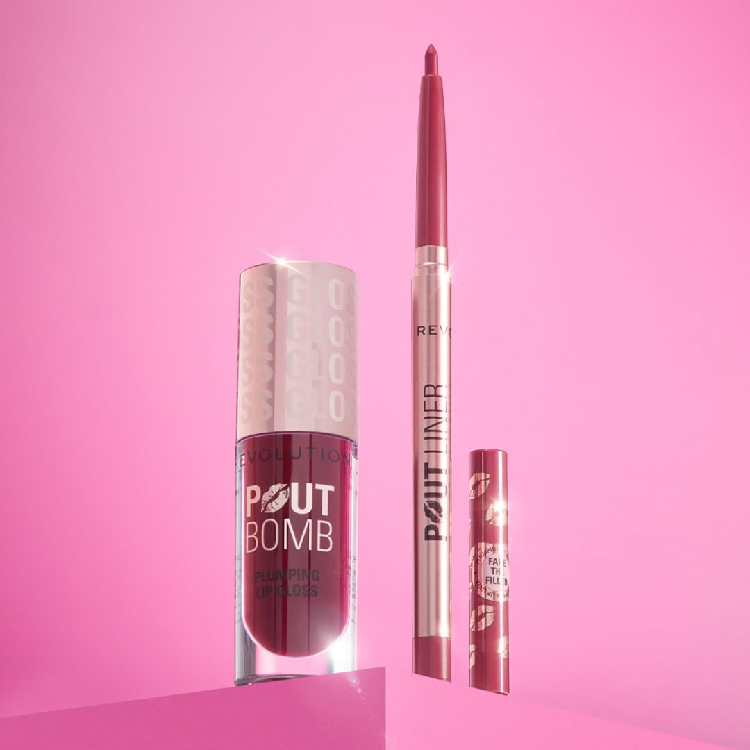 Revolution Beauty London, Pout Bomb Plumping Lip Liner, Long-Lasting Lip Shaper with Hyaluronic Acid & Vitamin E, Vegan & Cruelty-Free, Brown Nude