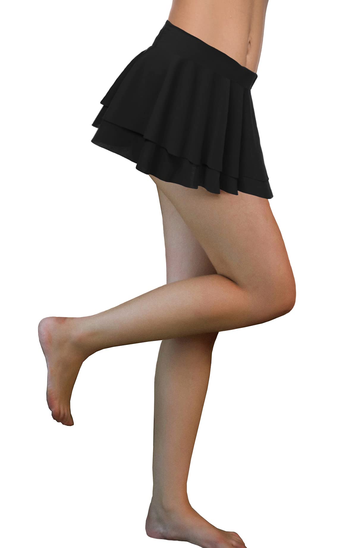 Afibi Women Pleated Mini Skirt Solid Ruffle Lingerie Skirts (Medium, Black)