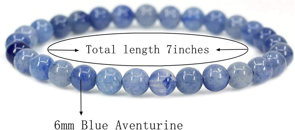 Angelstones Handmade Natural Blue Aventurine Healing Gemstone 6mm Round Beads Stretch Crystal Bracelet 7 Inch Unisex