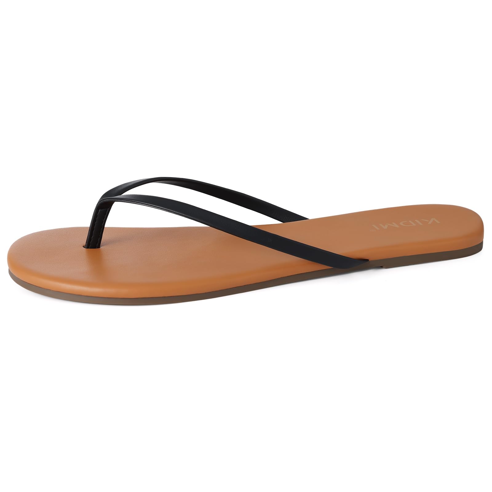 KIDMI Thong Flip Flops for Women - Memory Foam Summer Beach Sandals for Women - Vegan Leather Flat Sandals, Brown/Black EU 36