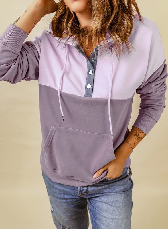 Dokotoo Women's Fashion Hoodies & Sweatshirts Long Sleeve Front Button Collar Hooded Pullovers with Pockets Winter Sweatshirts for Women Loose Fit Casual Ladies Fall Shirts Tops Purple S