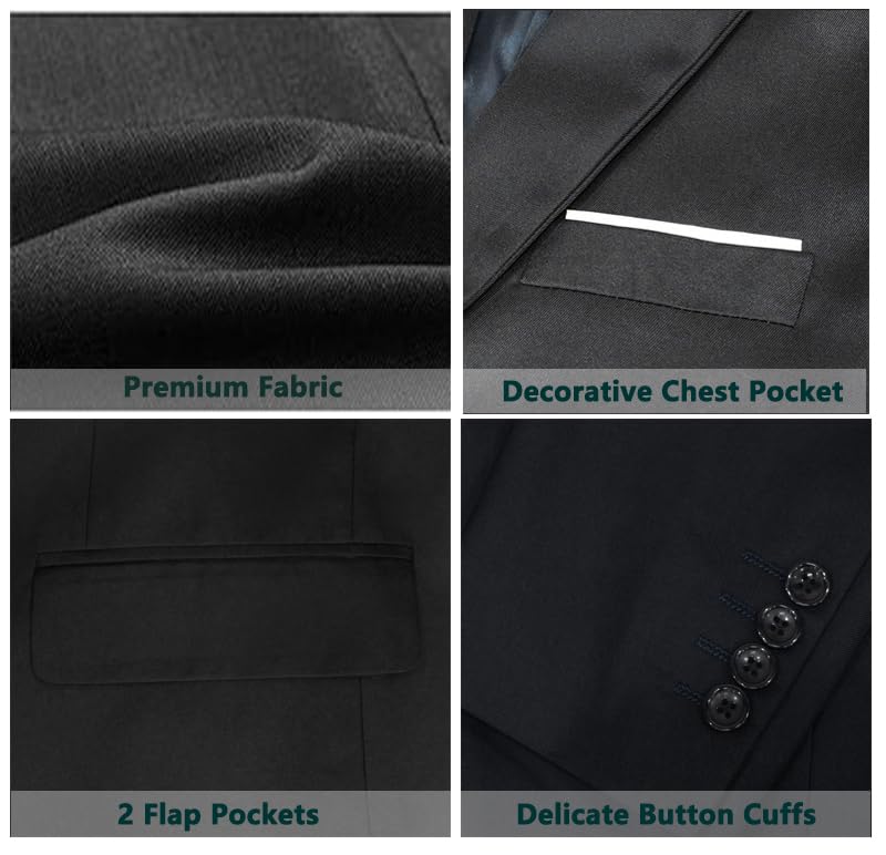 i · FineLong Men's 2 Piece Suit one Button Slim Fit Formal Wedding Prom Tuxedo Suits Blazer Pants Set (US, Alpha, XX-Large, Regular, Regular, Black)