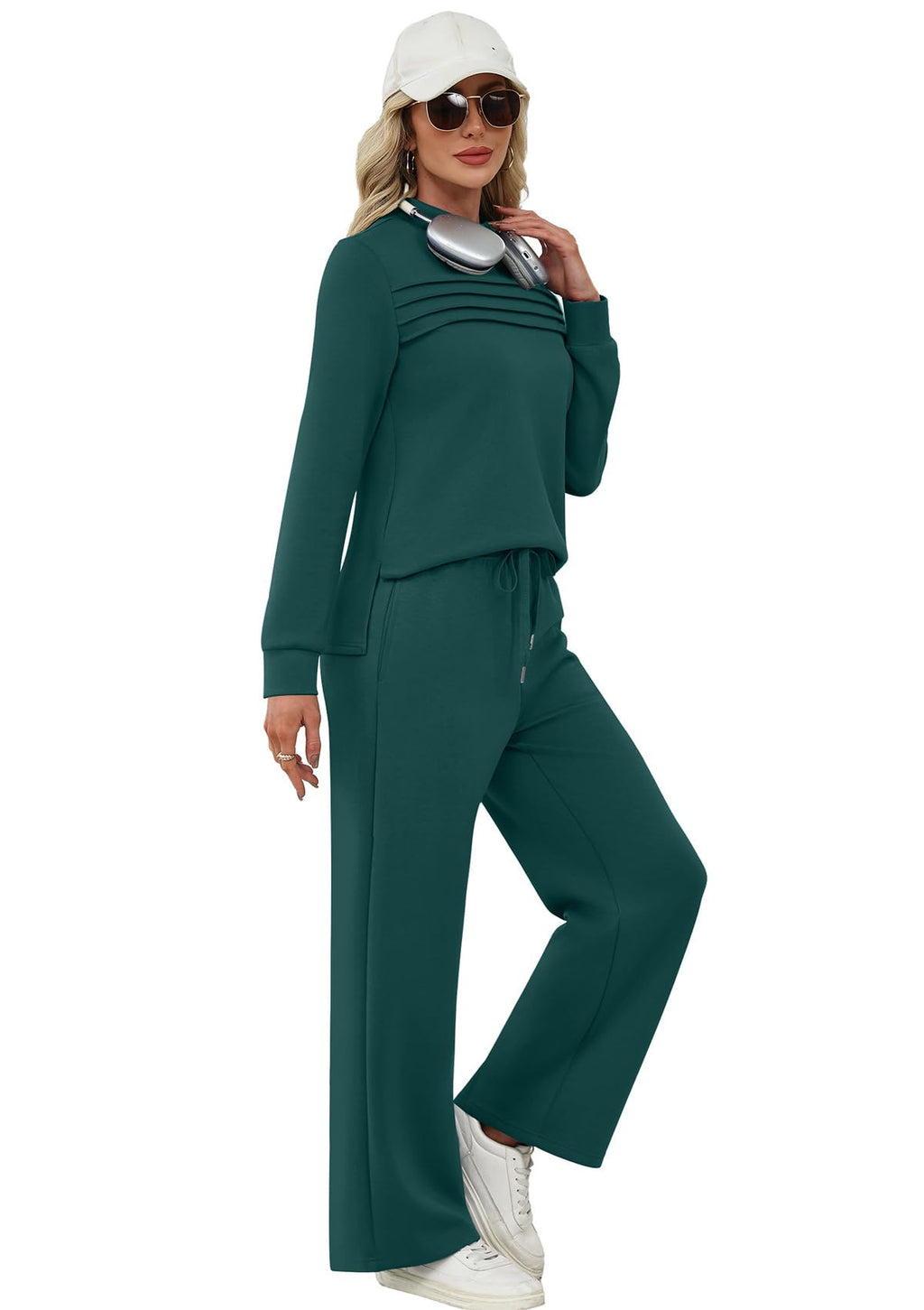 WIHOLL Valentines Day Pajamas Women's Two Piece Sets Winter Long Sleeve Travel Outfits Fashion Lounge Tracksuit Fall Wide Leg Sweatpants Matching Sweat Set Blue L