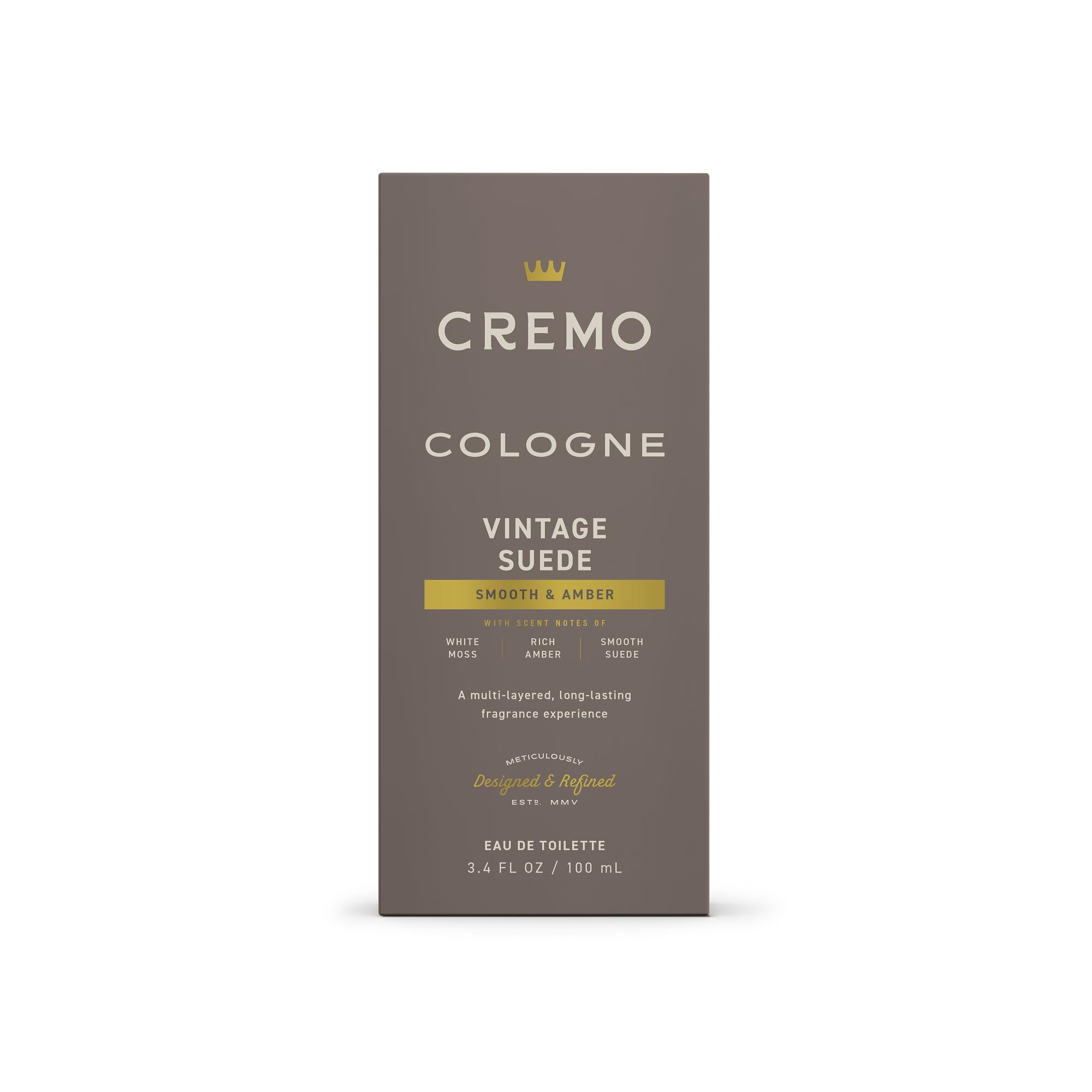Cremo Cologne For Men - Vintage Suede Mens Cologne Spray, A Combination of White Moss, Rich Amber, and Smooth Suede, Multi-Layered Signature Men's Fragrances, 3.4 Fl Oz