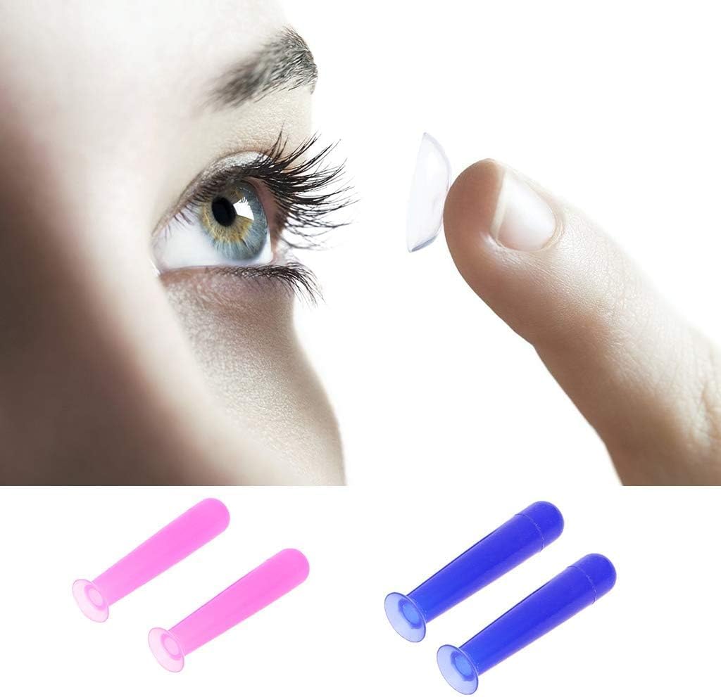 Jowxsx 2Pcs Blue Handy Silicone Contact Lenses Small Suction Cups Stick RGP Inserter Remover Contact Lens Cases Accessories for Health and Household