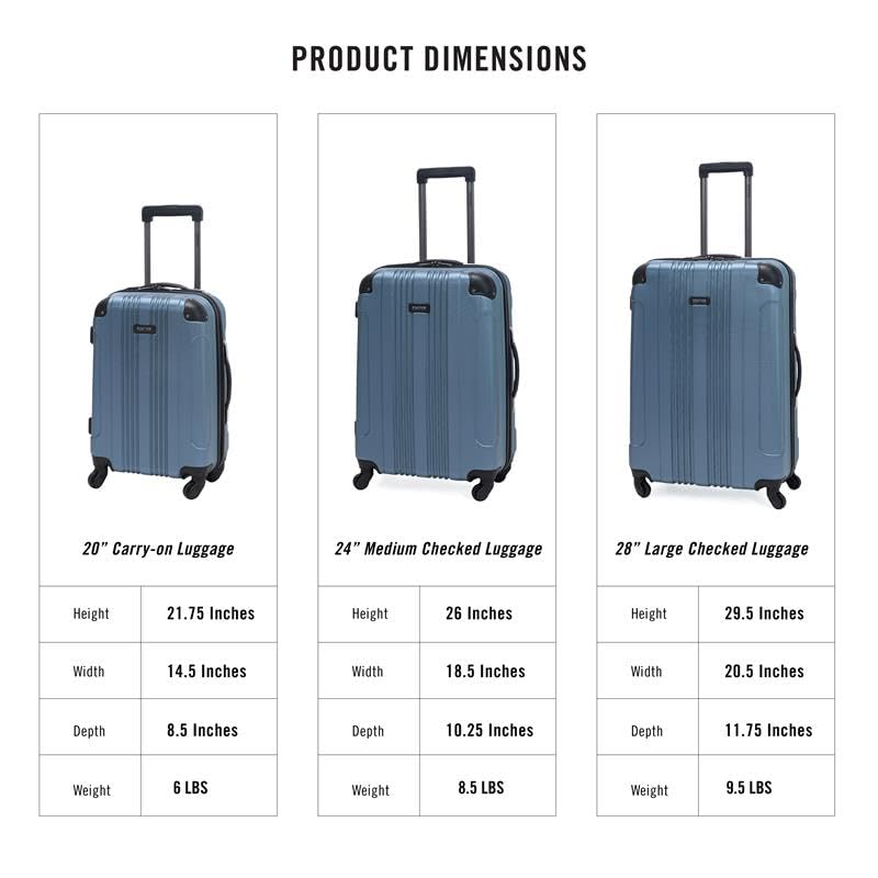 Kenneth Cole REACTION Out of Bounds Lightweight Hardshell 4-Wheel Spinner Luggage, Granite Blue, 3-Piece Set (20", 24", & 28")