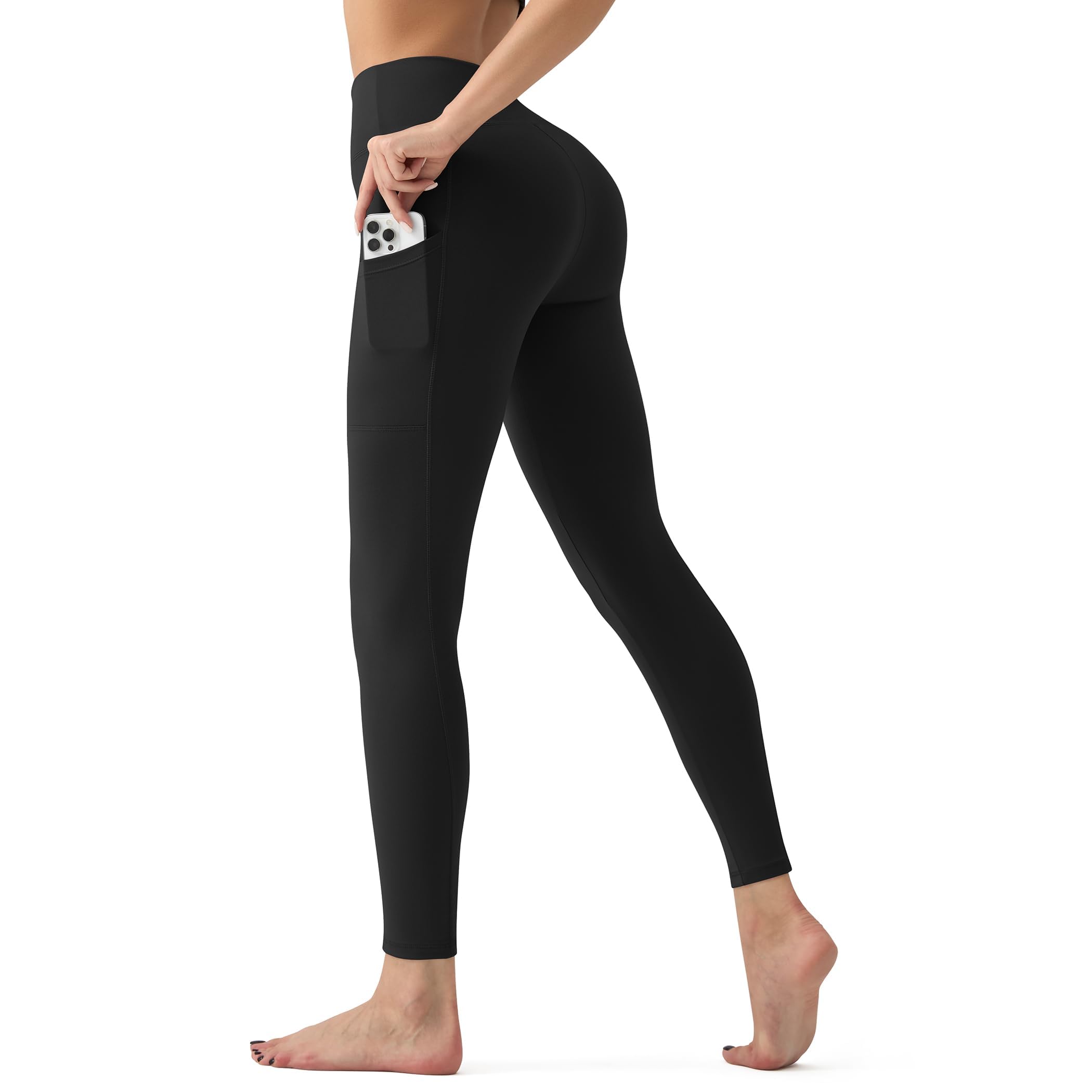 YUDSUD Tummy Control Leggings with Pockets for Women High Waisted Yoga Pants Buttery Soft Elastic Stretchy Workout Running Athletic Black