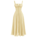 ABEHIK Summer Dress for Women 2024 Floral Corset Dress Boho Flowy Slit Bustier Lace Up Midi Dresses Going Out A Line Casual Sundress Adjustable Spaghetti Straps Bodycon Yellow XS