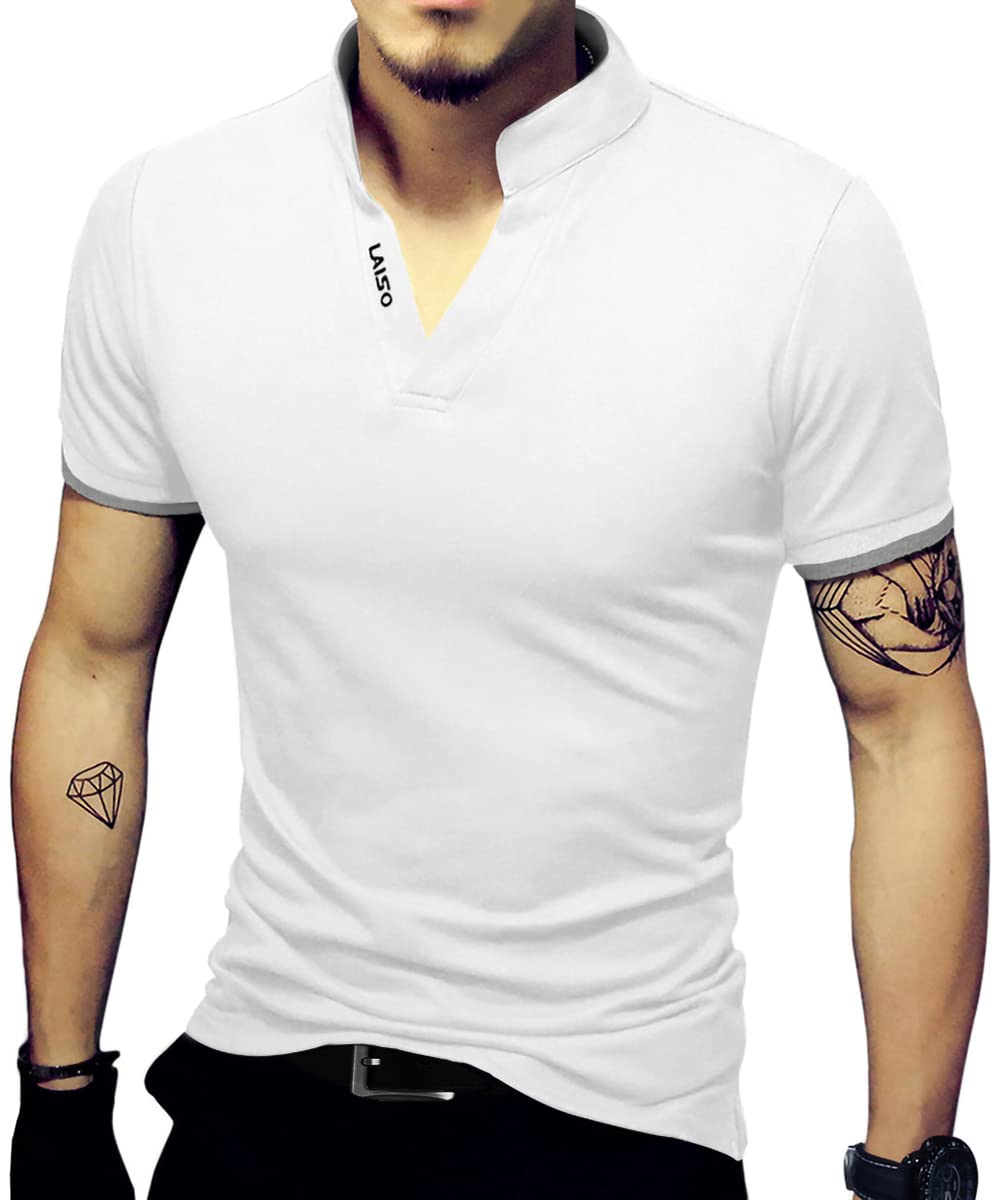 LOGEEYAR Mens Fashion Polo Henley Shirts Short/Long Sleeve Casual T-Shirts Slim Fit Cotton Polo Shirts for Men White