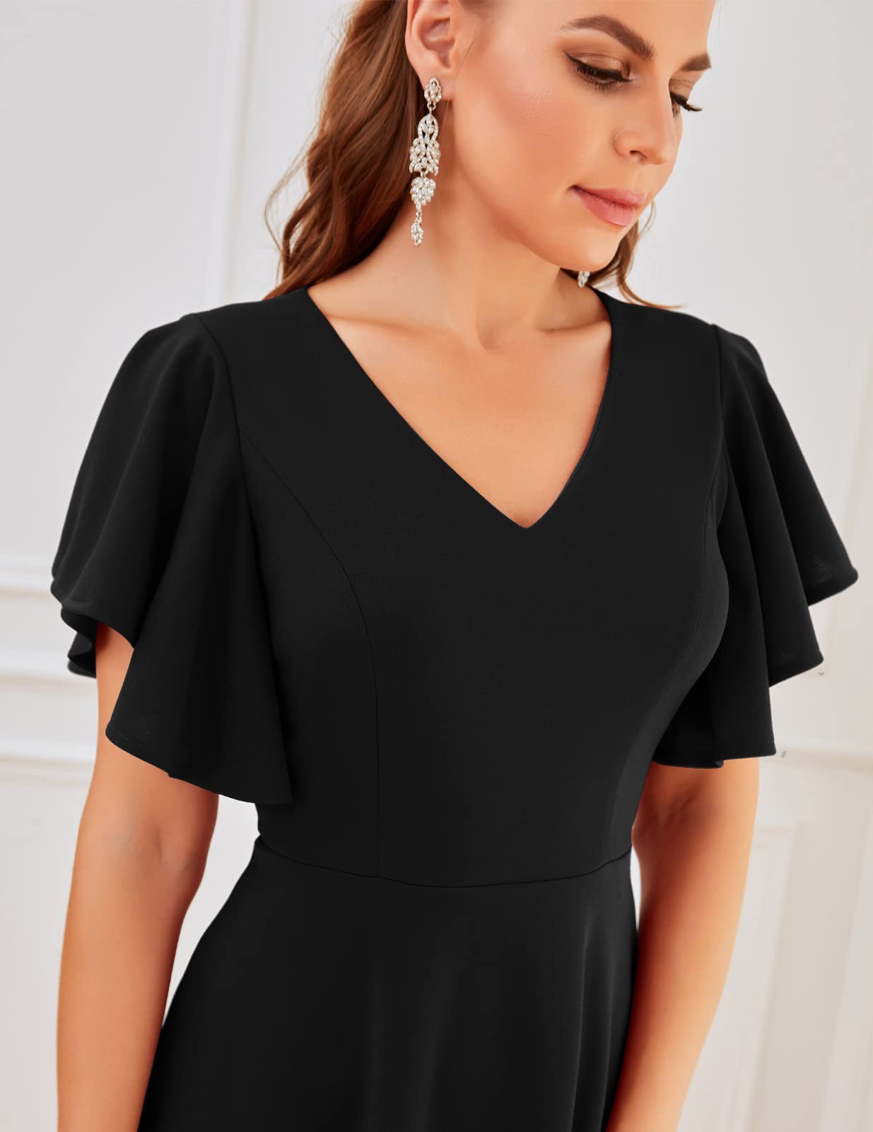 Bridesmay Women's Plus Size Cocktail Party Dresses Short Sleeve Formal Church Midi Dresses - Black 3XL