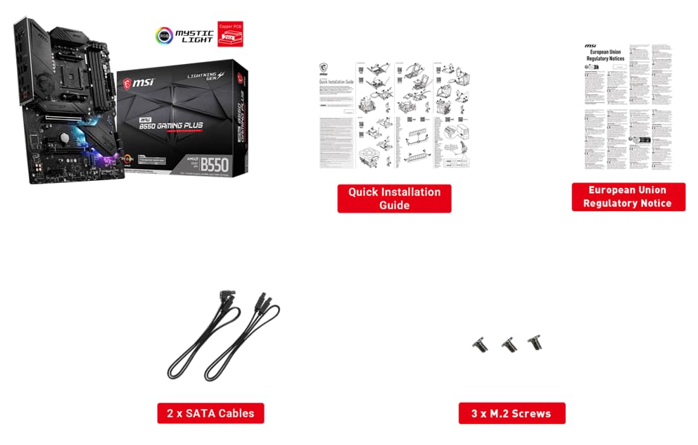 MSI MPG B550 Gaming Plus V1 Gaming Motherboard (AMD Ryzen 5000, AM4, DDR4, PCIe 4.0, SATA 6Gb/s, M.2, USB 3.2 Gen 2, HDMI/DP, ATX)