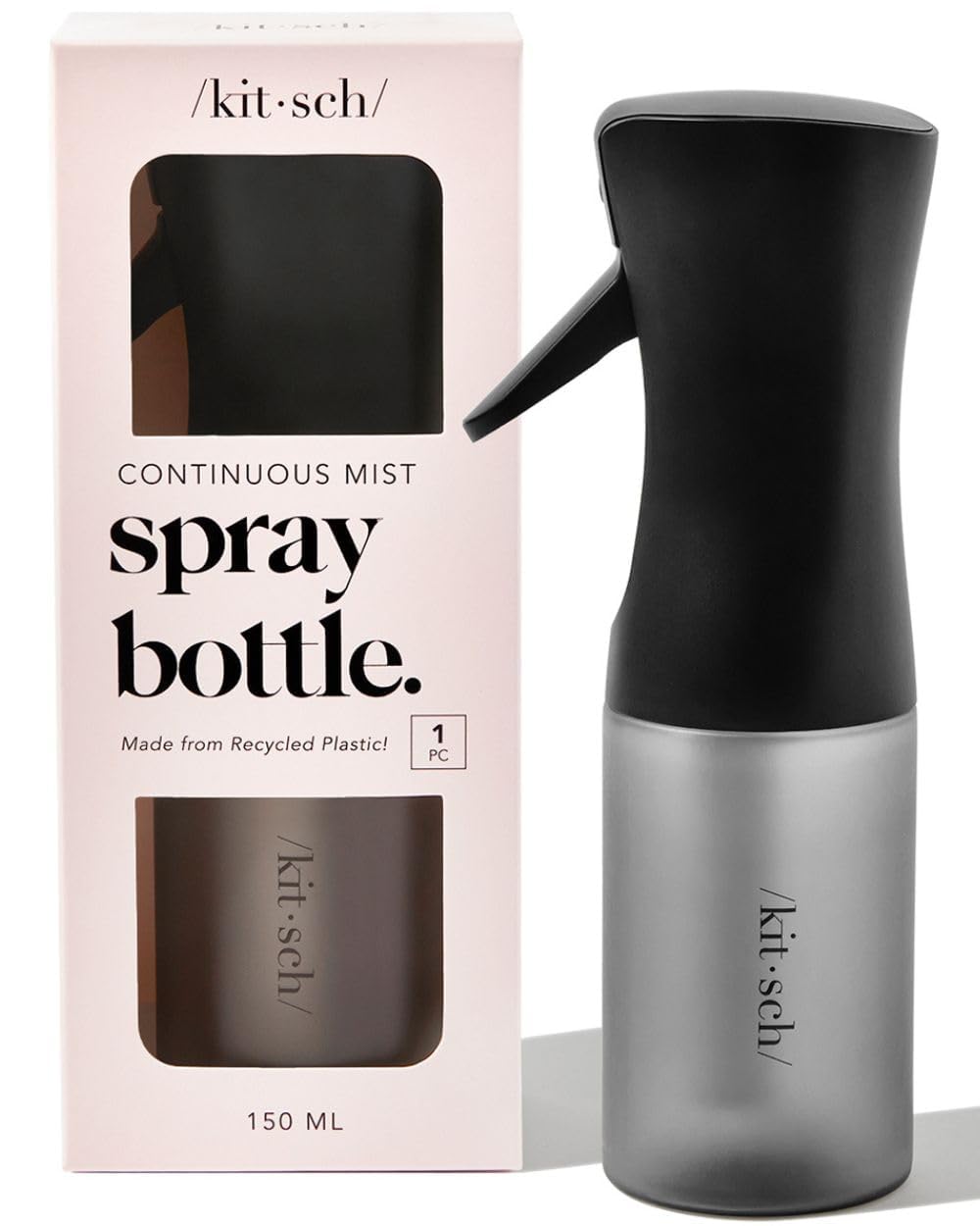 Kitsch Continuous Spray Bottle for Hair – Fine Mist Water Mister & Water Spray Bottle – Recycled Hair Spray Bottle – Spray Bottles for Cleaning, Styling, Plants & More – Black, 150ml