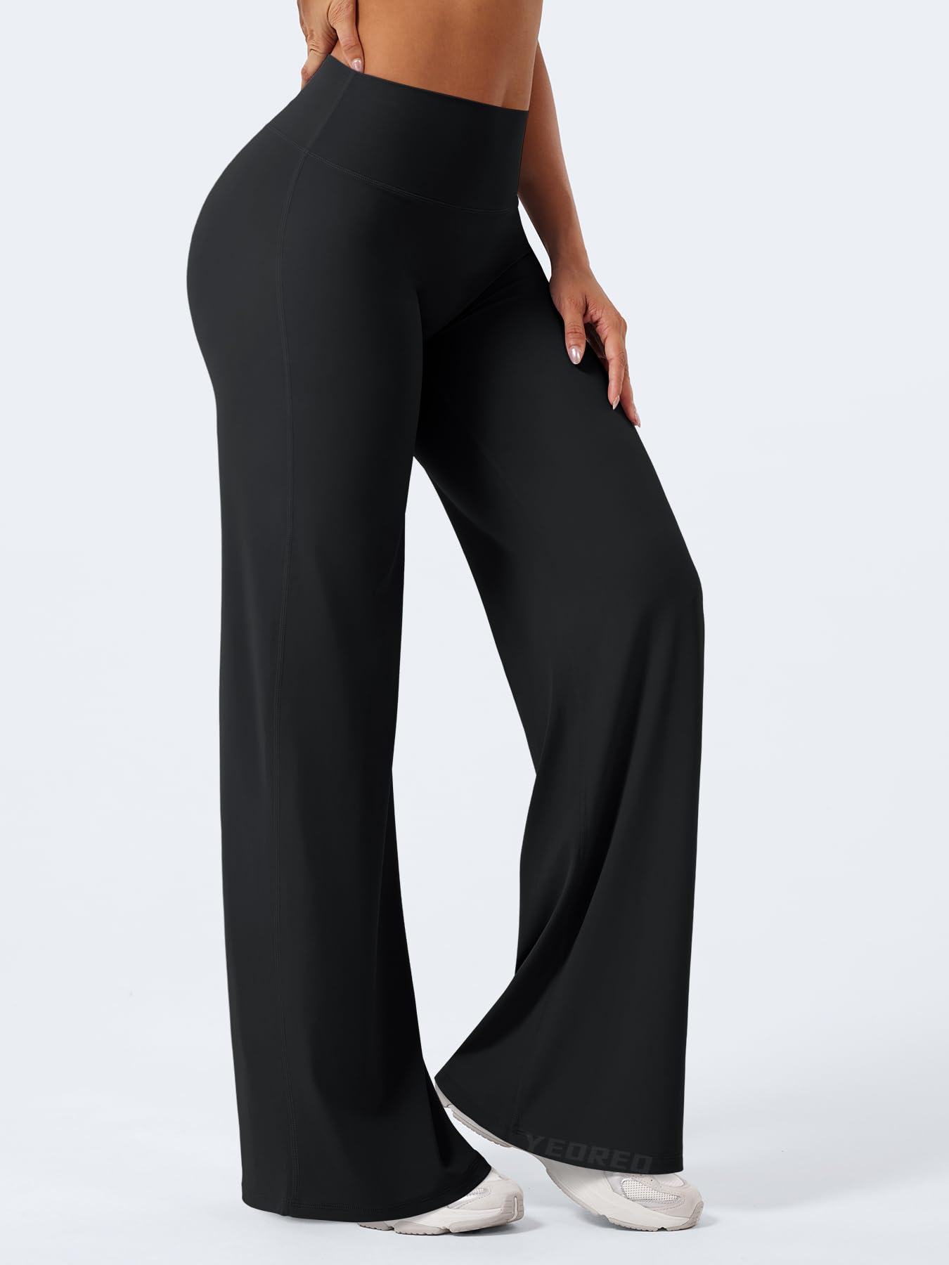 YEOREO Workout Leggings Womens No Front Seam Straight Leggings 33" High Waist Buttery Eddiy Gym Yoga Pants Black S