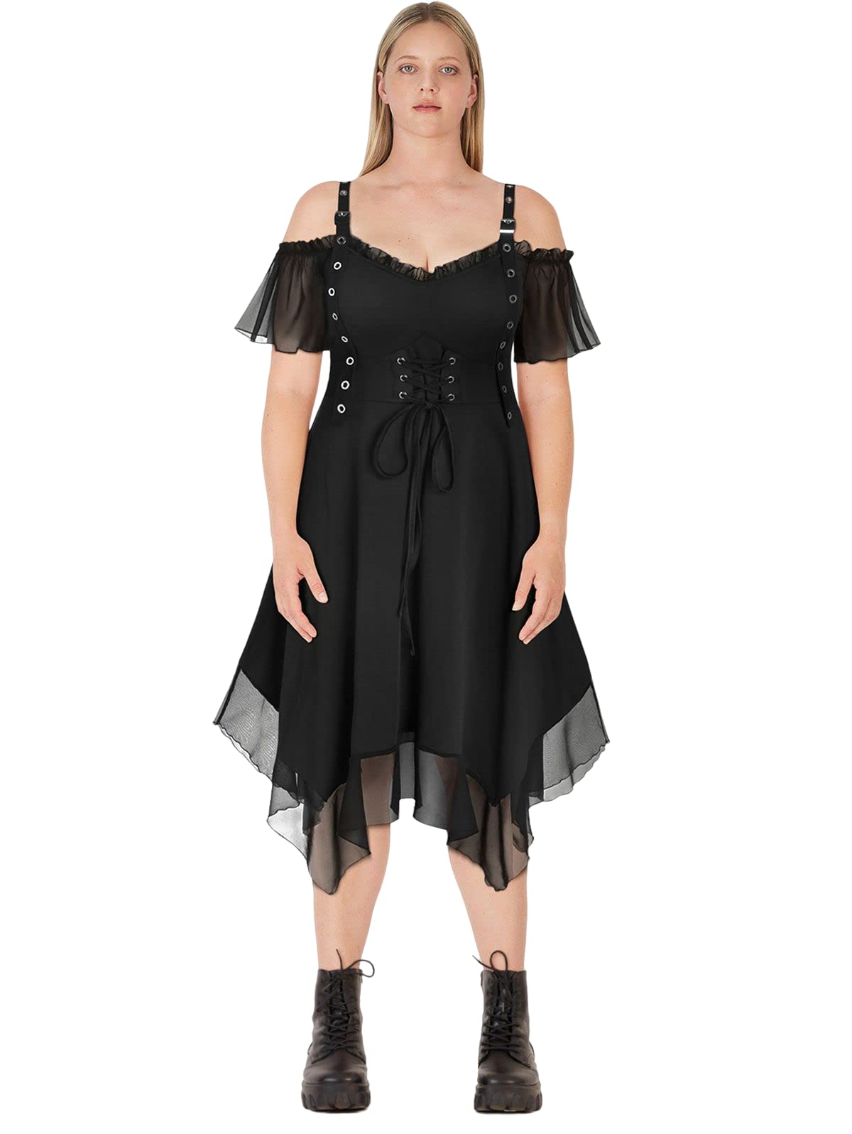 ROSE GAL Womens Plus Size Dresses Sleeveless Wrap V-Neck Gothic Vintage 50S Spaghtti Strap Swing Cocktail Rockabilly Weeding Party Maxi Dress