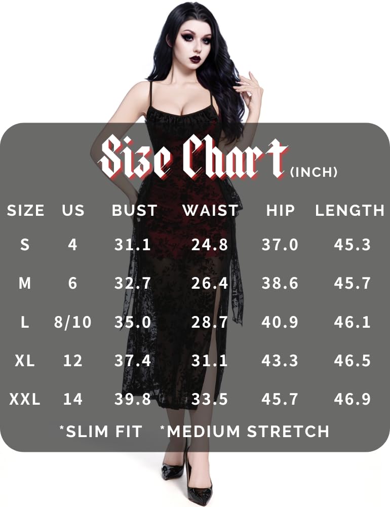 LANSHULAN Red & Black Velvet Slit Fitted Midi Goth Dress,Gothic Vintage Renaissance Halloween Dress