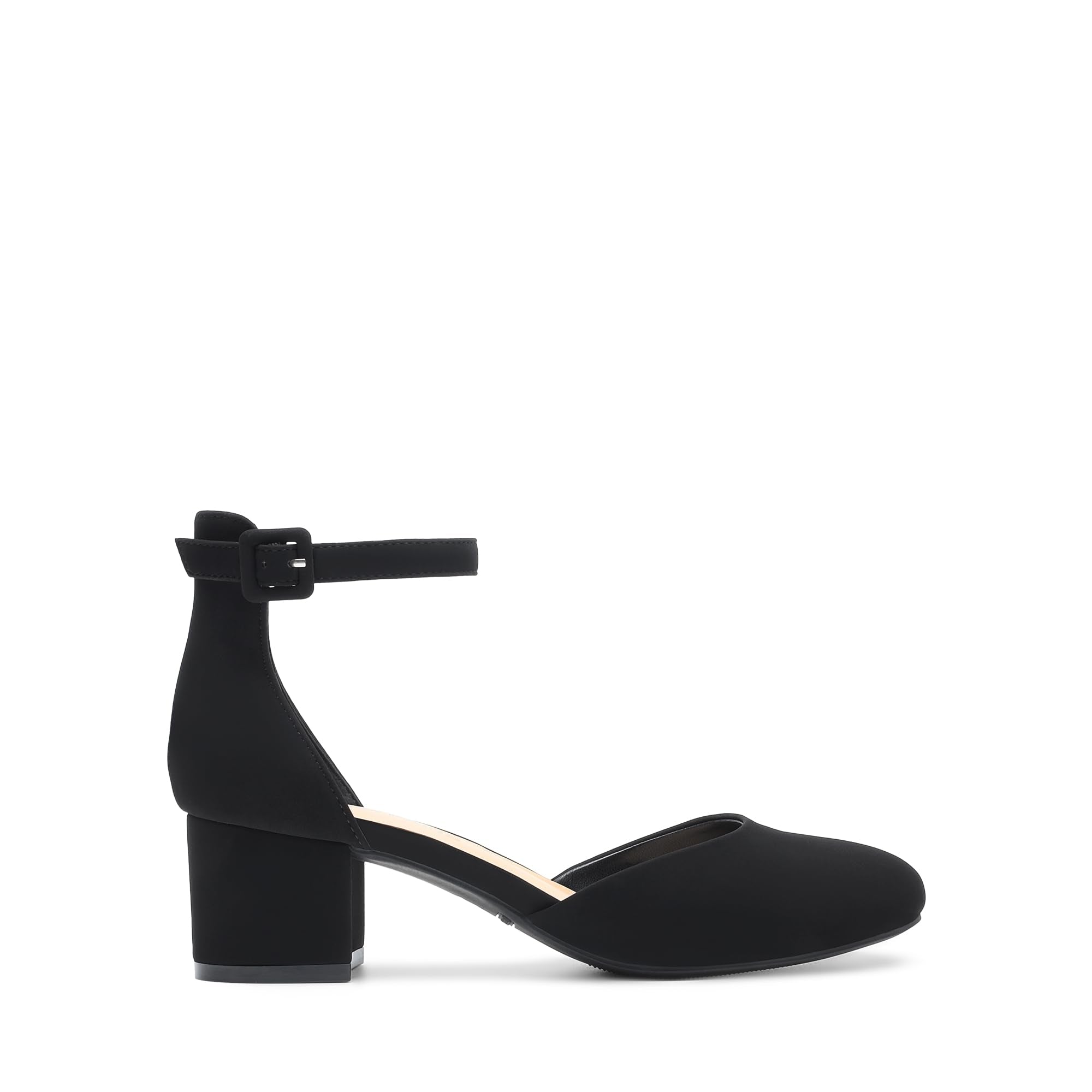 DREAM PAIRS Women's Closed Round Toe Low Block Heels Ankle Strap Chunky Heel Pumps Dress Wedding Office Party Shoes,Size 8,Black-Nubuck,DWUMPU2546