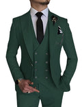 Wangyue 3 Piece Suit Slim Fit Double Breasted Mens Suits for Wedding Party Formal Prom One Button Blazer Vest Pants Sets Tailored Suits Large Tuxedo Business Hunt Green
