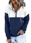 Dokotoo Womens Sweatshirt Ladies Fall Tops Fashion Hoodies Sweatshirts for Women Long Sleeve Hooded Pullover with Pockets Button Collar Fleece Casual Color Block Winter Shirts Tops Blue White S