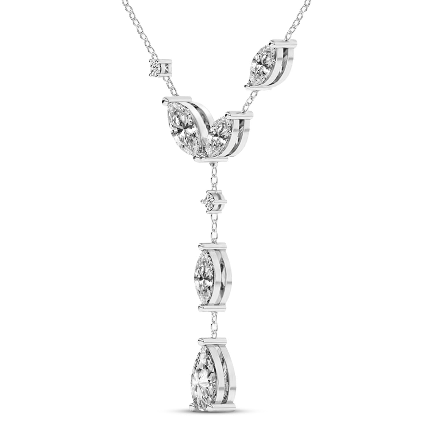 FRIENDLY DIAMONDS Lab Grown Diamond Fashion Necklace IGI Certified | 1 Carat 10K White Gold | Promise Chain Lariat Pear & Marquise Lab Diamond Fashion Necklace | FG-VS Quality