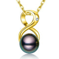 CHAULRI Tahitian Black Pearl Necklaces for Women - Infinity Pendant, Anniversary Birthday Valentines Day Gifts for Wife, Girlfriend, Mom 18K Yellow Gold Plated 925 Sterling Silver Real Pearl Jewelry