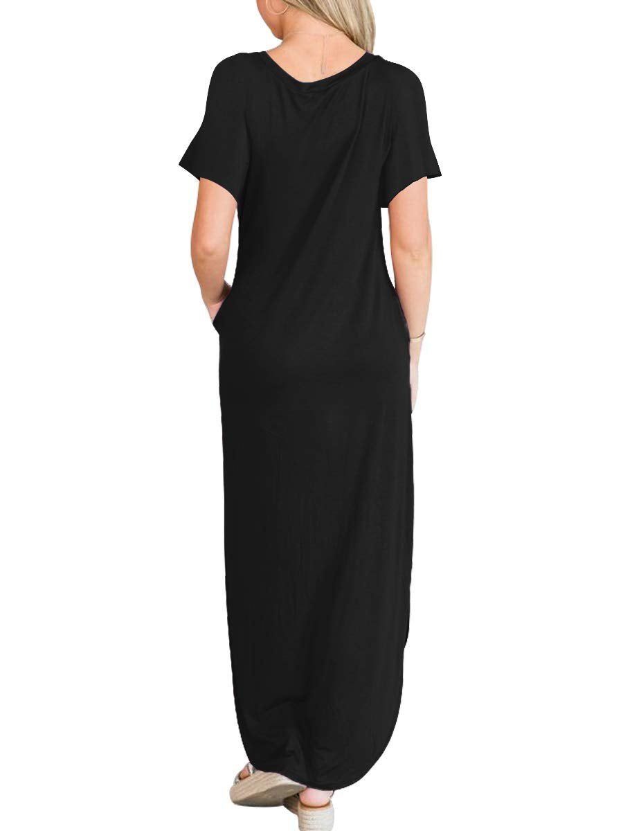 ANRABESS Womens Summer Maxi Dress Short Sleeve Casual Loose Long T Shirt Dresses Split Vacation Beach Sundress Travel Outfits Black Large