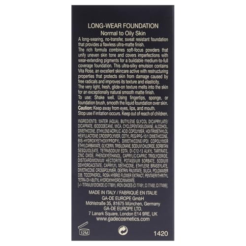 GA-DE Ultramate Long-Wear Foundation, 154 - Sweat-Resistant and No-Transfer Cream Foundation - Face Makeup for Flawless Ultra-Matte Finish - 1 oz