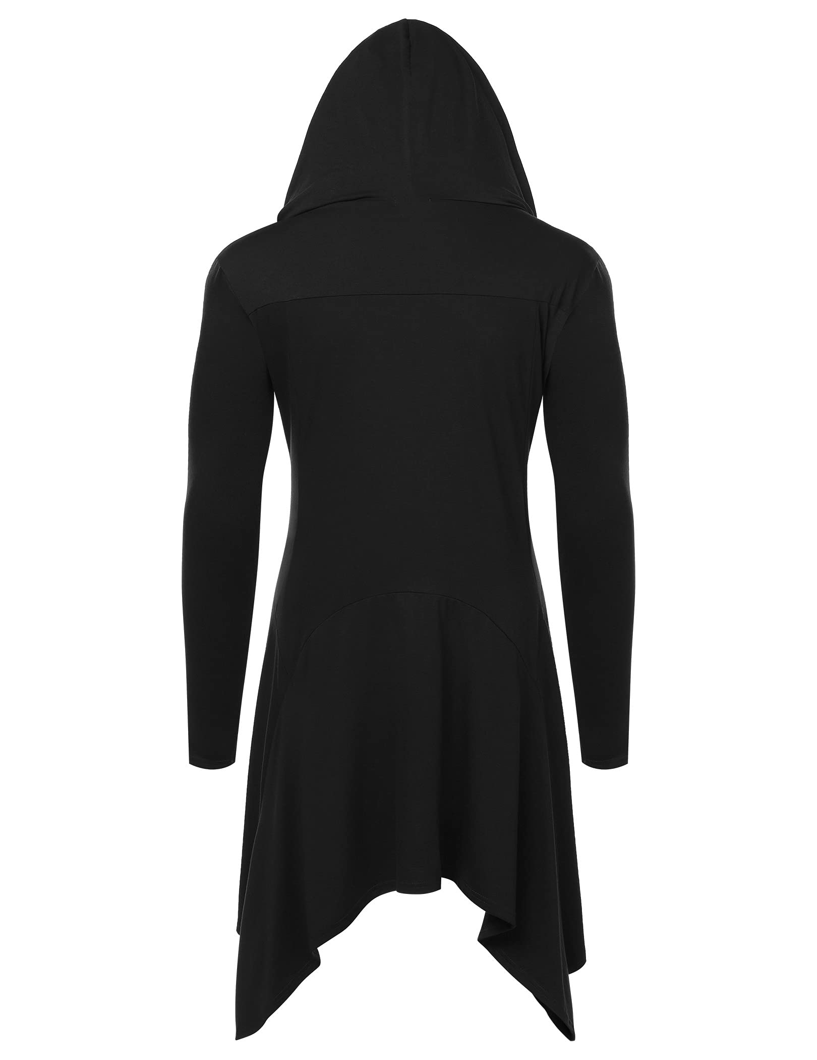 COOFANDY Men's Long Hooded Cardigan Ruffle Shawl Collar Open Front Lightweight Drape Cape Overcoat Pockets, Black, Large