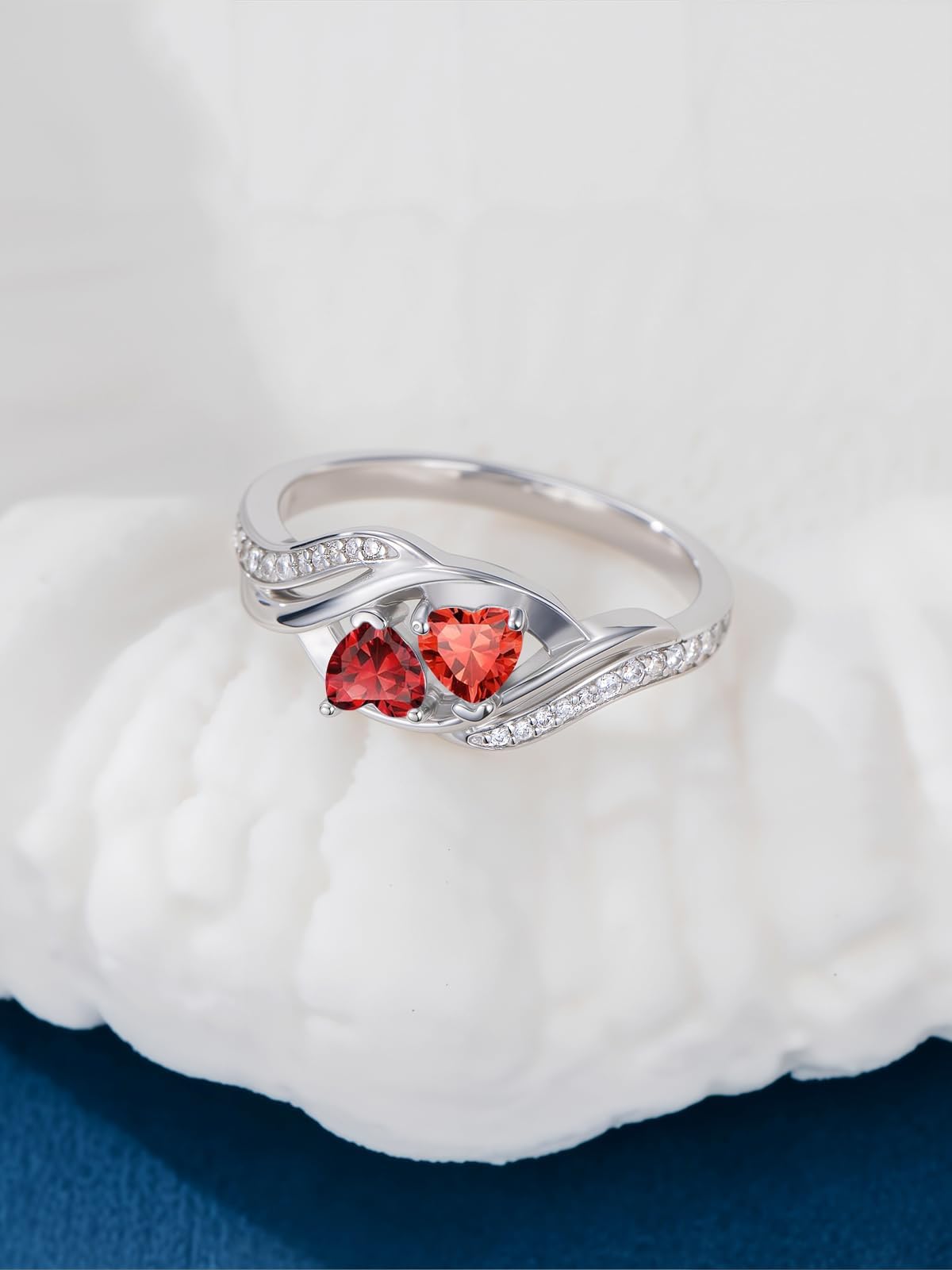 Heart Garnet and Ruby Rings January and July Birthstone Branch Statement Promise Band Rings Anniversary Jewelry Bridal Wedding Engagement Eternity Valentine's Mothers Day Birthday Gifts for Women Her Wife