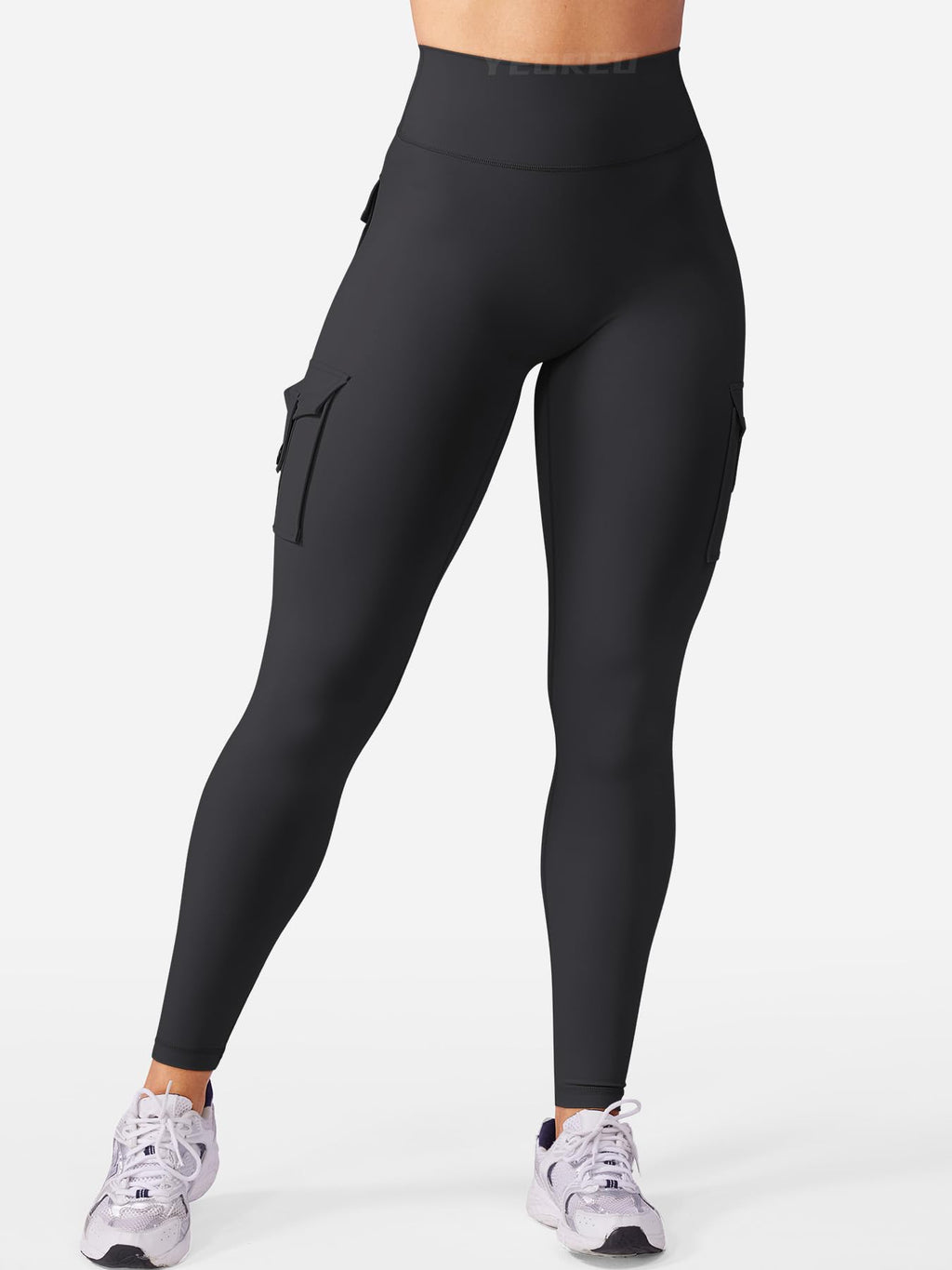 YEOREO CoreFlex Workout Cargo Leggings with Pockets for Women Hidden Scrunch Butt Lifting Leggings Gym Yoga Pants Black M