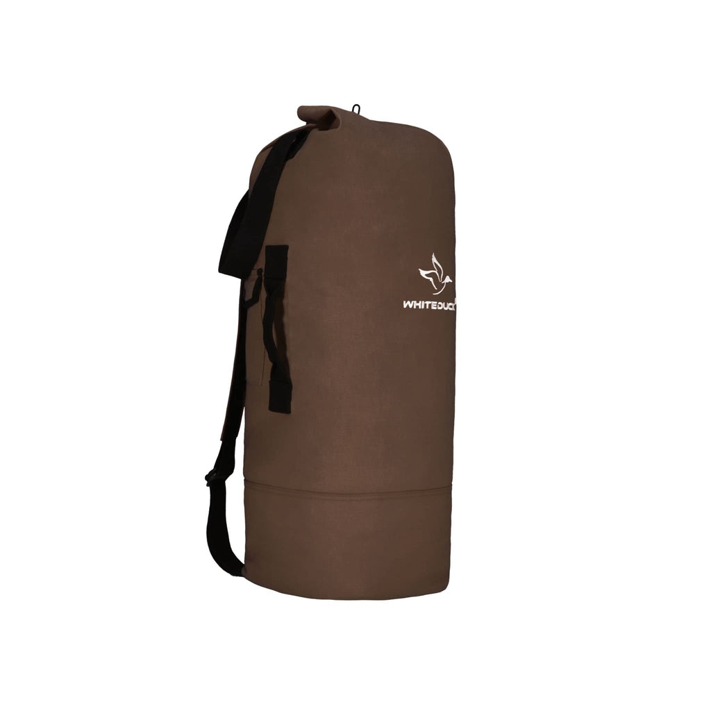WHITEDUCK G.I Top Load Military Rucksack Style Double Strap Duffel Bag Heavy Duty and Water Resistant- Gym, Sports, Travel, Hiking, Backpacking (21" x 37", Brown)