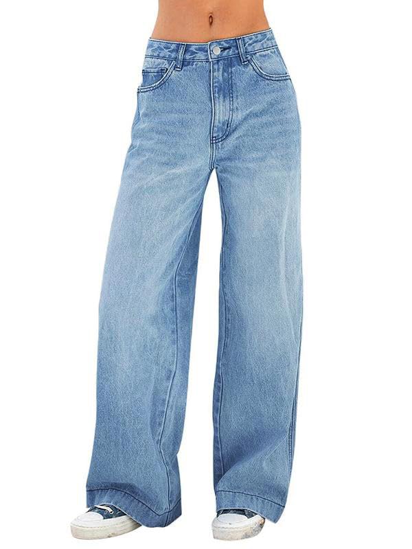 EMMIOL Women's 2026 Wide Leg Jeans Distress Mid Waist Denim Pants Vintage Y2K Trousers(Light Blue,L