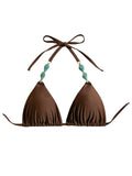 WDIRARA Women's Plus Size Triangle Bikini Tops Halter String Boho Swimsuit Tops Coffee Brown XX-Large Plus