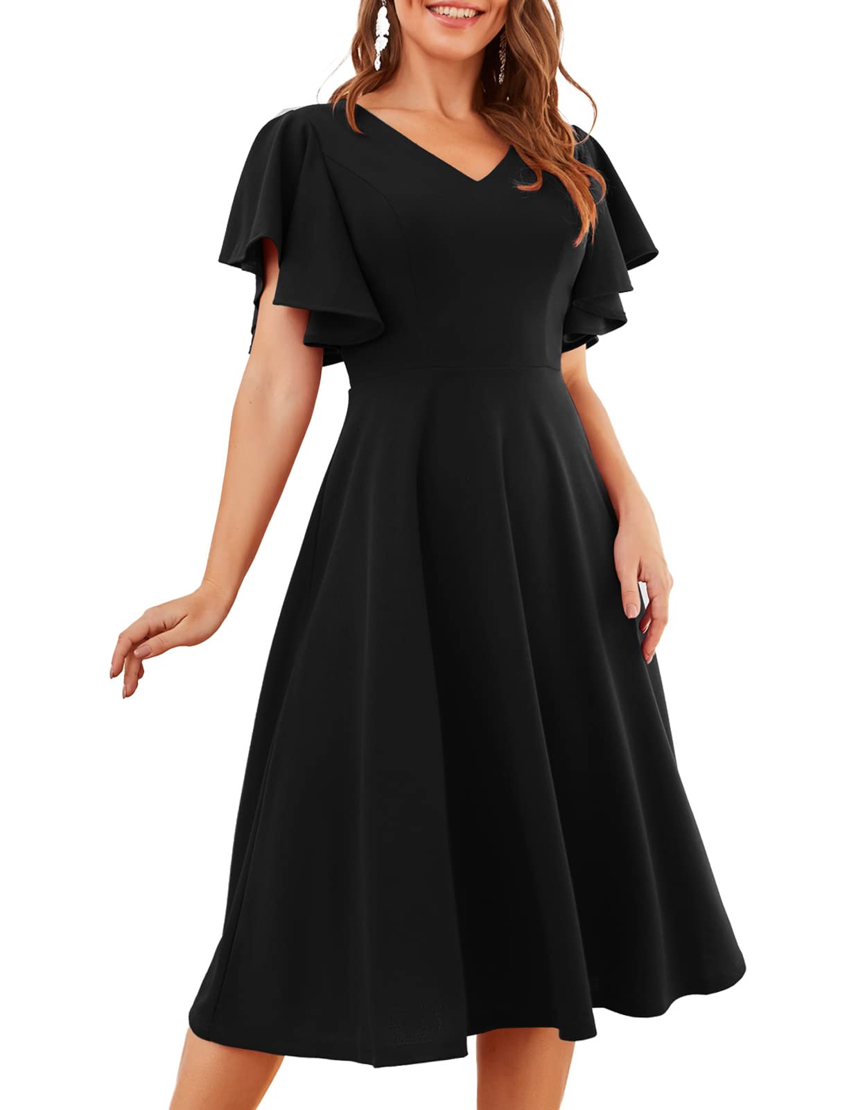 Bridesmay Women's Plus Size Cocktail Party Dresses Short Sleeve Formal Church Midi Dresses - Black 3XL