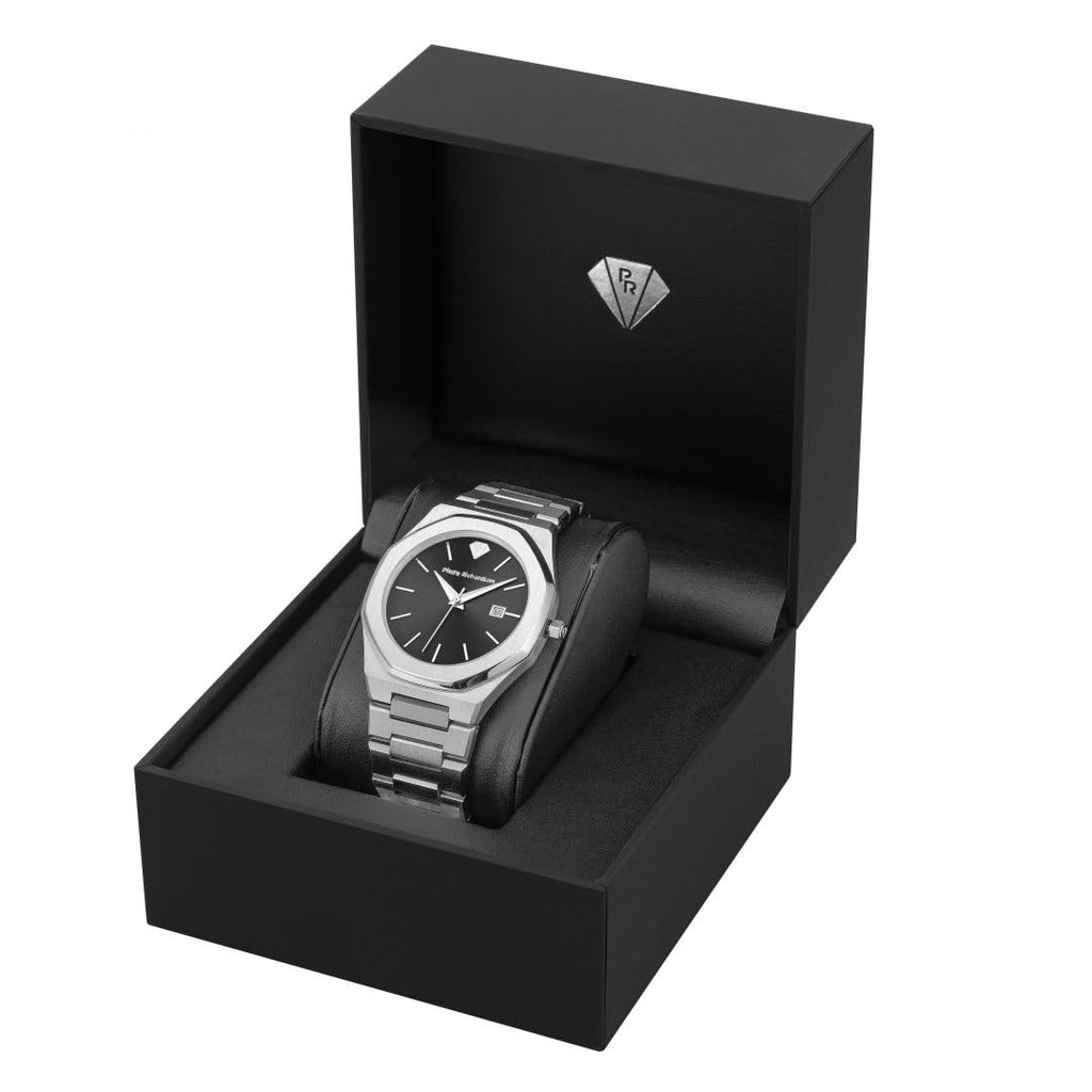 PIERRE RICHARDSON PR5422 Men’s Luxury Watch – Japanese Quartz Movement, Silver Stainless Steel, 41mm, 5ATM Water Resistant, Scratch-Resistant Sapphire Crystal Glass – Classic Dress Watch for Men