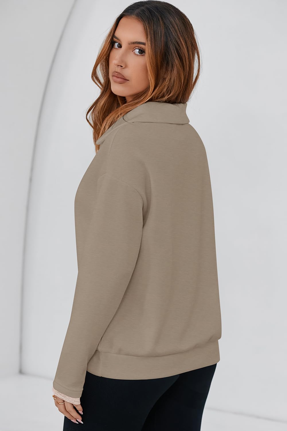 Dokotoo Womens Fall Fashion 2025 Long Sleeve Oversized Sweatshirt for Women Polo Lapel V Neck Color Block Casual Loose Fit Soft Pullover Hoodies Sweatshirts Tops Cozy Winter Clothing Khaki X-Large