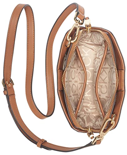 Calvin Klein Women's Lucy Triple Compartment Crossbody, Vanilla/Khaki/Caramel Embossed, One Size