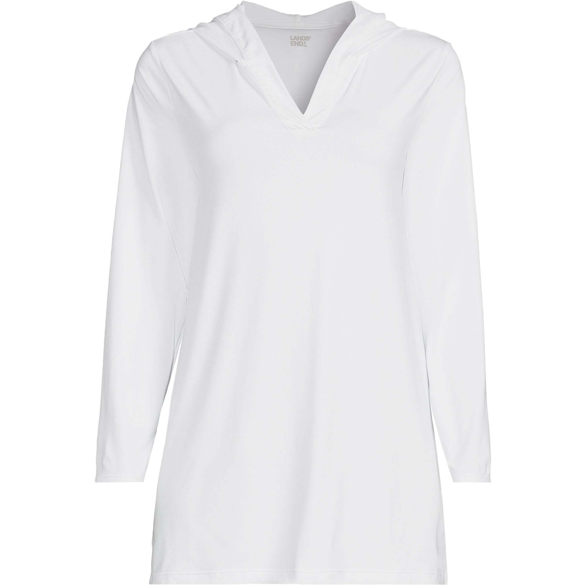 Lands' End Womens UPF50 Sun Protection Hooded Mini Swim Cover-Up Dress White Regular X-Small