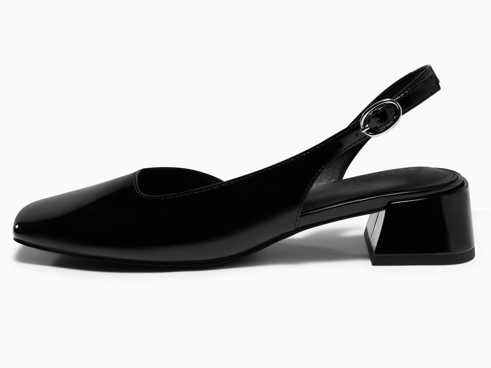 Coutgo Womens Chunky Low Heels D'Orsay Slingback Pumps Closed Square Toe Work Office Dress Shoes, Black, Size 6