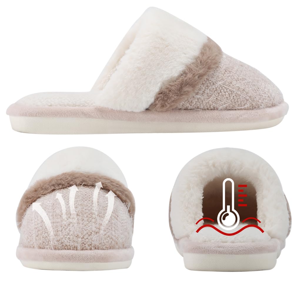 GOEWY Cozy Slippers for Women Indoor and Outdoor Fuzzy House Shoes with Memory Foam Anti-Skid Sole Gifts for Women Mom Ladies