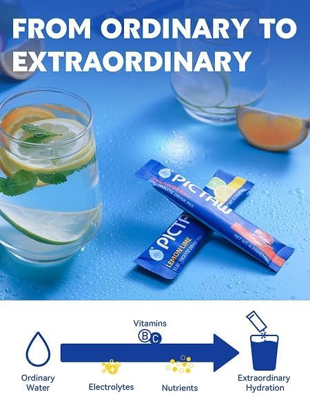 PICTAW Electrolytes Powder Packets - Hydration Packets, Liquid Daily IV Hydrate Packet for Dehydration Relief and Rehydration Portable, Electrolyte Drink Mix Vegan/Non-GMO (Lemon Lime 30 Pack)