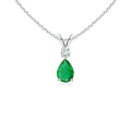 Angara 0.38 ct Emerald Teardrop V-Bale Necklace with Diamond in Sterling Silver | Natural Prong-Set Emerald Pendant for Women | July Birthday Gemstone Jewelry Gift | 6x4mm