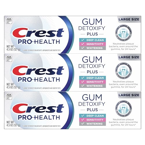 Crest Pro-Health Gum Detoxify Plus Toothpaste 4.5 oz Pack of 3 - Antibacterial Fluoride Toothpaste, Sensitivity Protection, Whitens Teeth, Anticavity, Plaque Control